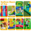 Brightly colored inflatable bounce castle with double slides, ball pit, and climbing wall for endless outdoor fun.