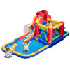 Colorful 9-in-1 inflatable bounce castle with water slide, splash pool, and ball pit for outdoor fun and games.