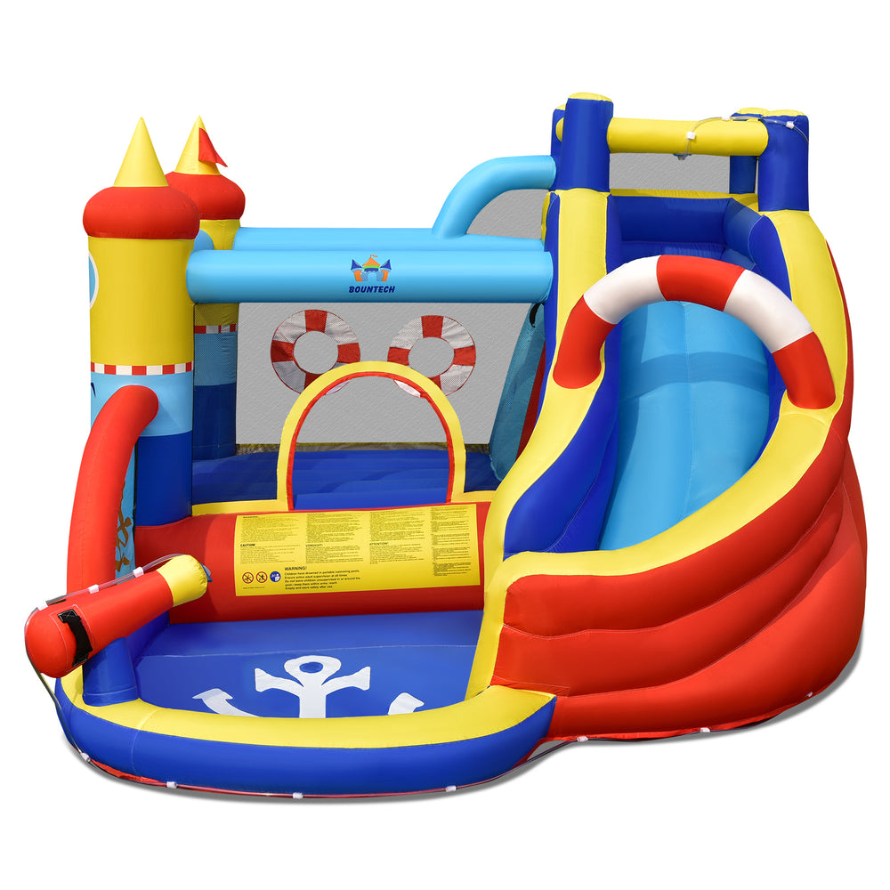 Colorful inflatable bounce castle with slide and climbing wall, made of premium Oxford cloth, perfect for kids' outdoor.