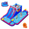 Inflatable bounce house features a climbing wall with easy-grip handles for safe and fun summer play and activities.