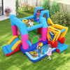 Excavator-themed inflatable bounce house with slide, ball pit, and climbing wall for outdoor fun and active play.