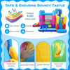 Excavator-themed inflatable bounce house with 8-in-1 features, made of durable 420D Oxford cloth for backyard fun.