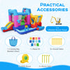 Excavator-themed inflatable bounce house with 8-in-1 play areas, including slide, climbing wall, and basketball hoop.