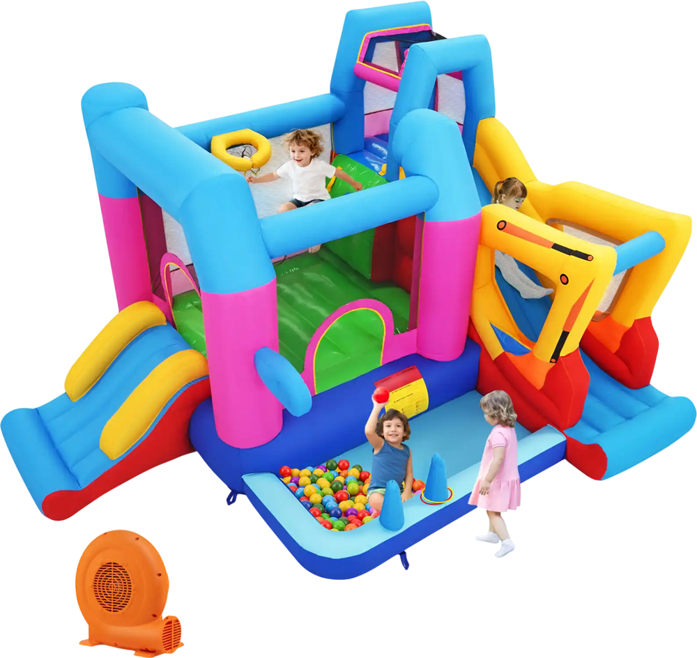 Inflatable Bounce House 8-in-1 Excavator Themed Kids Bouncer with 750W Blower