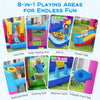 Excavator-themed inflatable bounce house featuring a large jumping area, slide, climbing wall, and basketball hoop for.