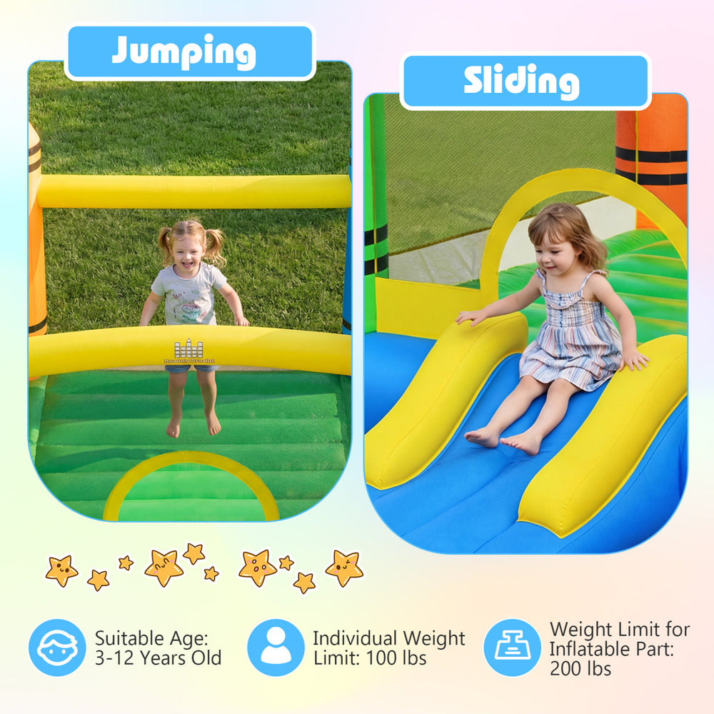 Kids enjoying the Inflatable Bounce House 2-in-1 with jumping and sliding features, perfect for birthday parties.