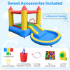 Close-up of the inflatable bounce house water slide, showcasing the vibrant multicolor design and raised safety.