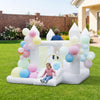 Inflatable bounce house with smooth slide, basketball hoop, and colorful balloons for outdoor fun at parties and events.