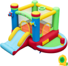 Music-themed inflatable bounce house with slide, basketball hoop, and ball pit for kids' outdoor fun and creativity.