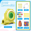 680W blower for inflatable bounce house, includes water hose kit, stakes, and storage bag for easy setup and fun.