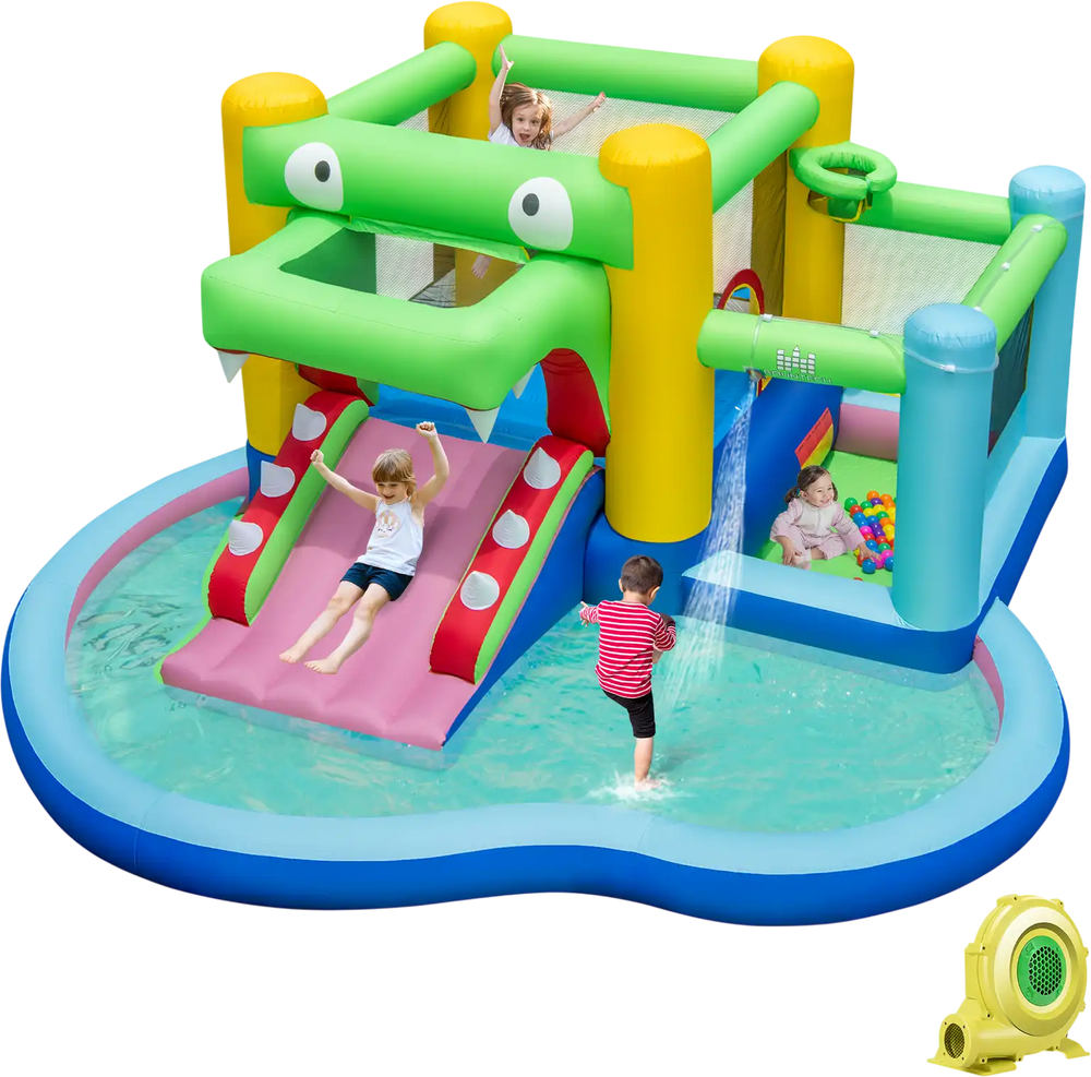 Inflatable Bounce House with Slide and Splash Pooland and 680W Blower