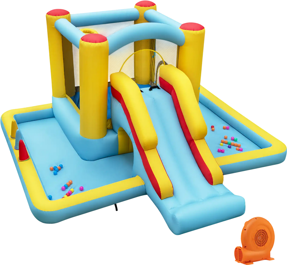 Inflatable Bounce House 7-in-1 Bouncy Castle with Slide and Tunnel with 550W Blower