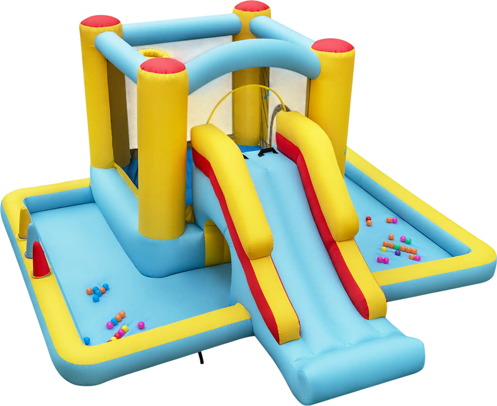 Inflatable Bounce House 7-in-1 Bouncy Castle with Slide and Tunnel without Blower