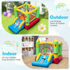 Smiley face inflatable bounce house with slide, made of durable 420D oxford cloth, ideal for indoor and outdoor fun.