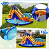 Inflatable bouncy house with slide and splash pool, made of durable oxford material, ideal for outdoor fun.
