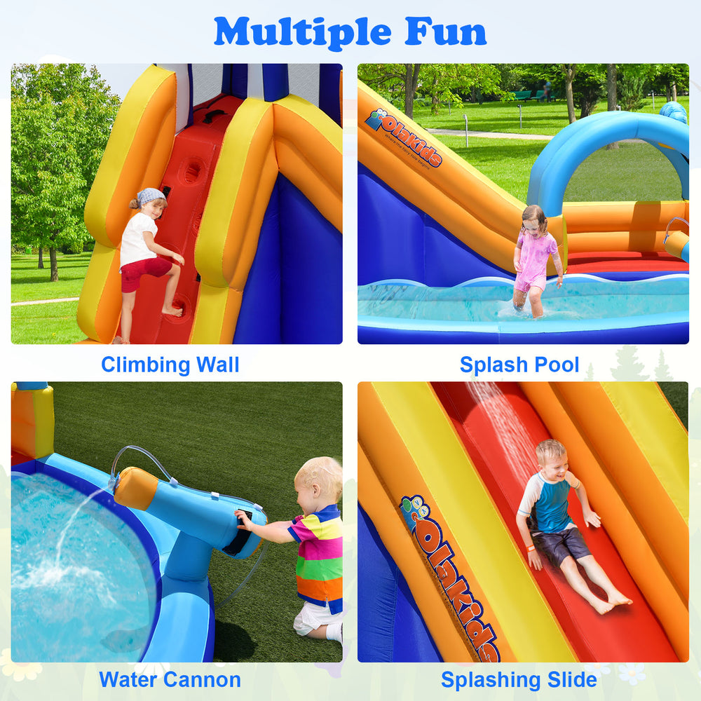 Climbing wall of the inflatable bouncy house, made of puncture-resistant oxford material, designed for safe outdoor.