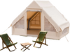 Inflatable camping tent for 4-6 people in beige, featuring a spacious design and double-layer mesh windows for.