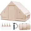 Beige inflatable camping tent for 4-6 people, featuring double-layer mesh windows and a portable design with pump.