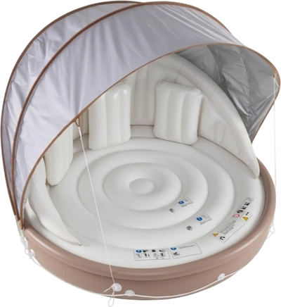 Costway Inflatable Canopy Island Tanning Pool Lounger Float Retractable Canopy 139675842 New