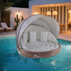 Inflatable Canopy Island Tanning Pool Lounger Float with retractable canopy, featuring SPF 50+ fabric for poolside.