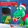 Inflatable dinosaur Christmas decoration with LED lights, made of durable polyester fabric for outdoor and indoor use.