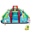 Inflatable Double Water Slide Park featuring slides, obstacle course, and water cannons for kids' outdoor fun.