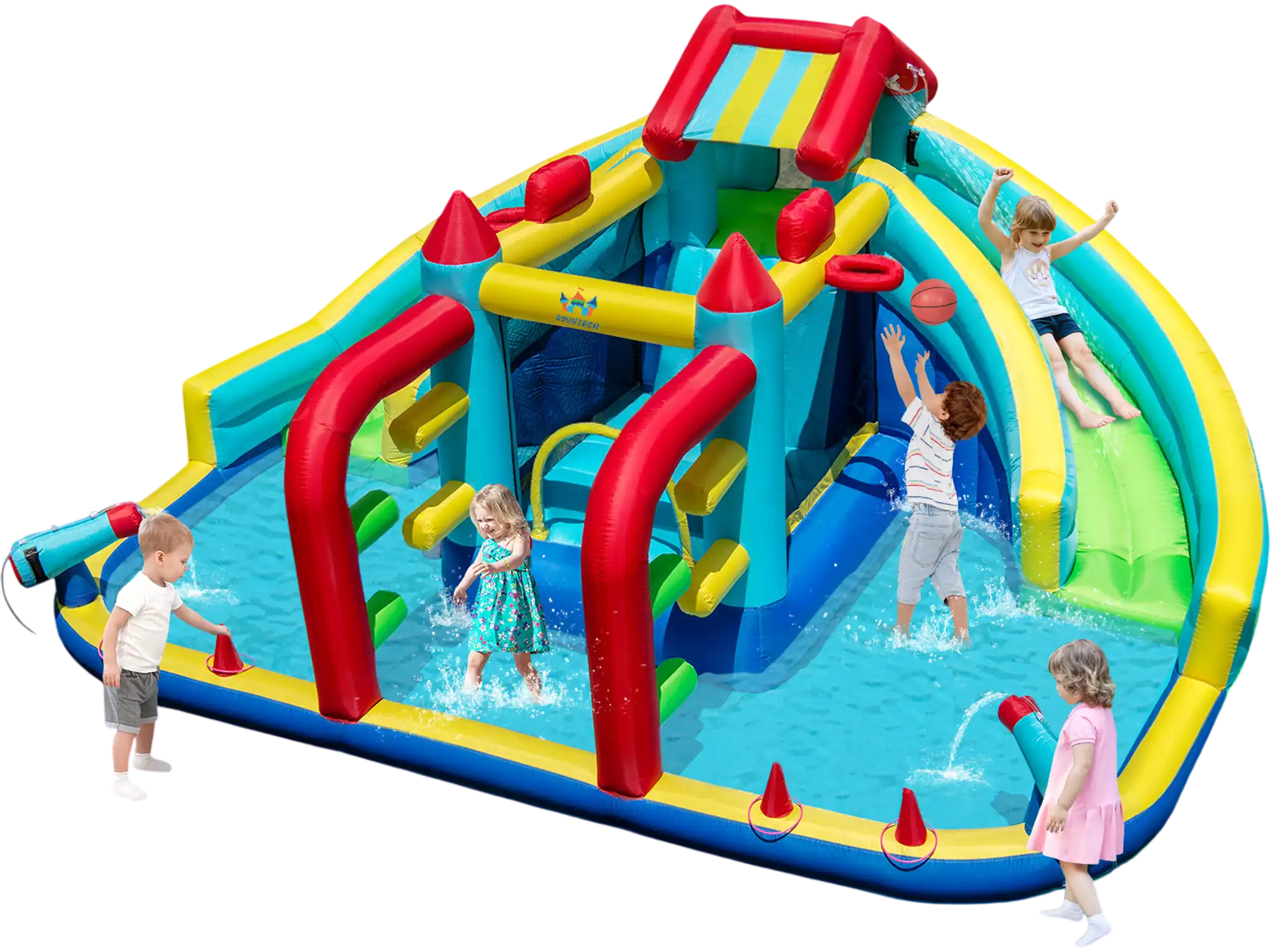 Costway Inflatable Double Water Slide Park Obstacle Course w/ 735W Blower 36077605 New