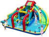 Inflatable Double Water Slide Park with obstacle course, designed for 4 kids, featuring slides, water cannons, and.