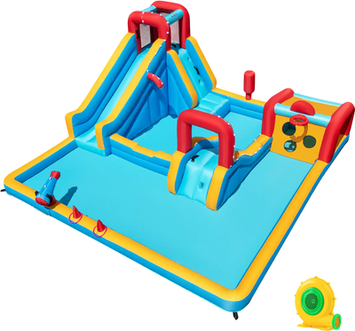 Costway 9-in-1 Inflatable Double Water Slide Park Bounce House w/ 680W Blower 196432785 New