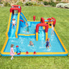Inflatable Double Water Slide Park with climbing wall, water cannon, and games for outdoor fun and excitement.