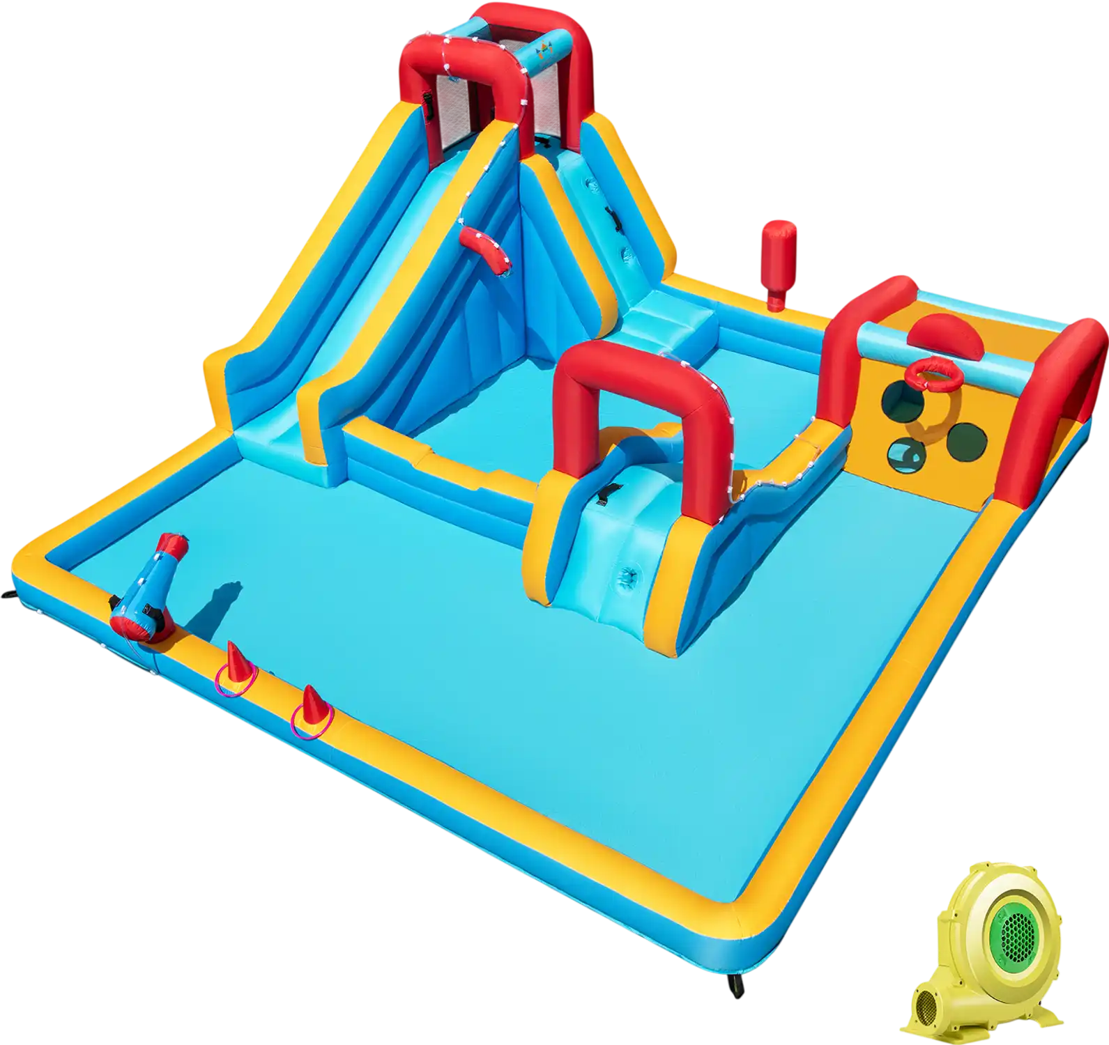 Costway 9-in-1 Inflatable Double Water Slide Park Bounce House w/ 735W Blower 429536187 New