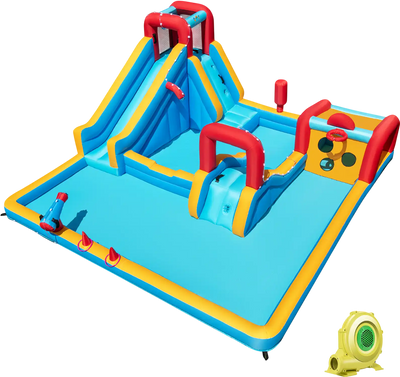 Costway 9-in-1 Inflatable Double Water Slide Park Bounce House w/ 735W Blower 429536187 New