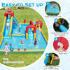 Inflatable Double Water Slide Park features a long slide, climbing wall, and water cannon for outdoor fun and.