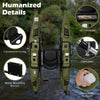 Inflatable fishing float tube in green with foldable padded seat, adjustable footrest, and ample storage for fishing.