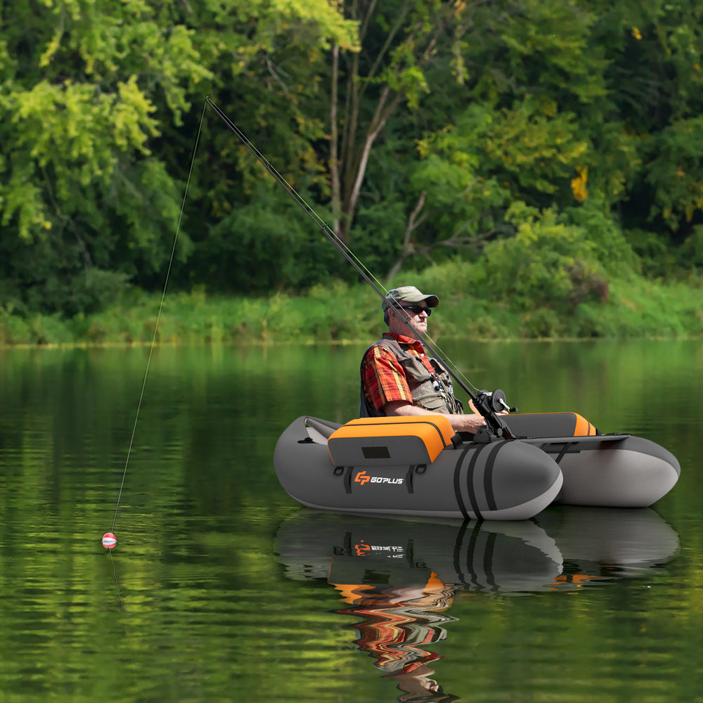 Inflatable Fishing Float Tube with Pump Storage Pockets and Fish Ruler-Gray - Gallery View 1 of 10
