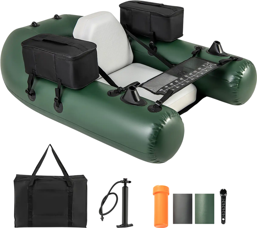 Inflatable Fishing Float Tube for Angling with Fish Ruler and Angling Base