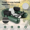 Inflatable fishing float tube made of laminated PVC with adjustable backrest and storage pockets for angling.