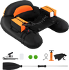 Inflatable float tube with inflated backrest, dual storage boxes, and dense fish ruler for comfortable fishing trips.