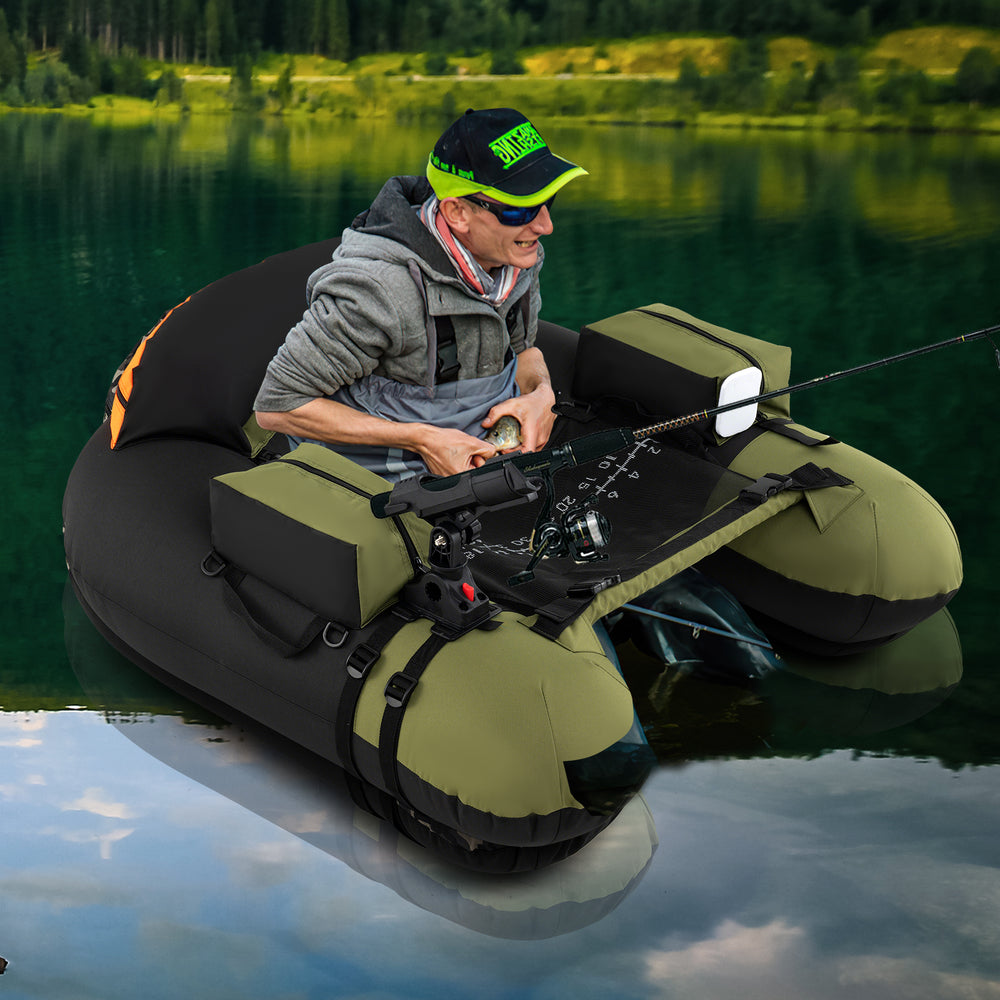 Inflatable Float Tube with Adjustable Fishing Rod Holder and Fish Hook Stator-Green - Gallery View 1 of 11