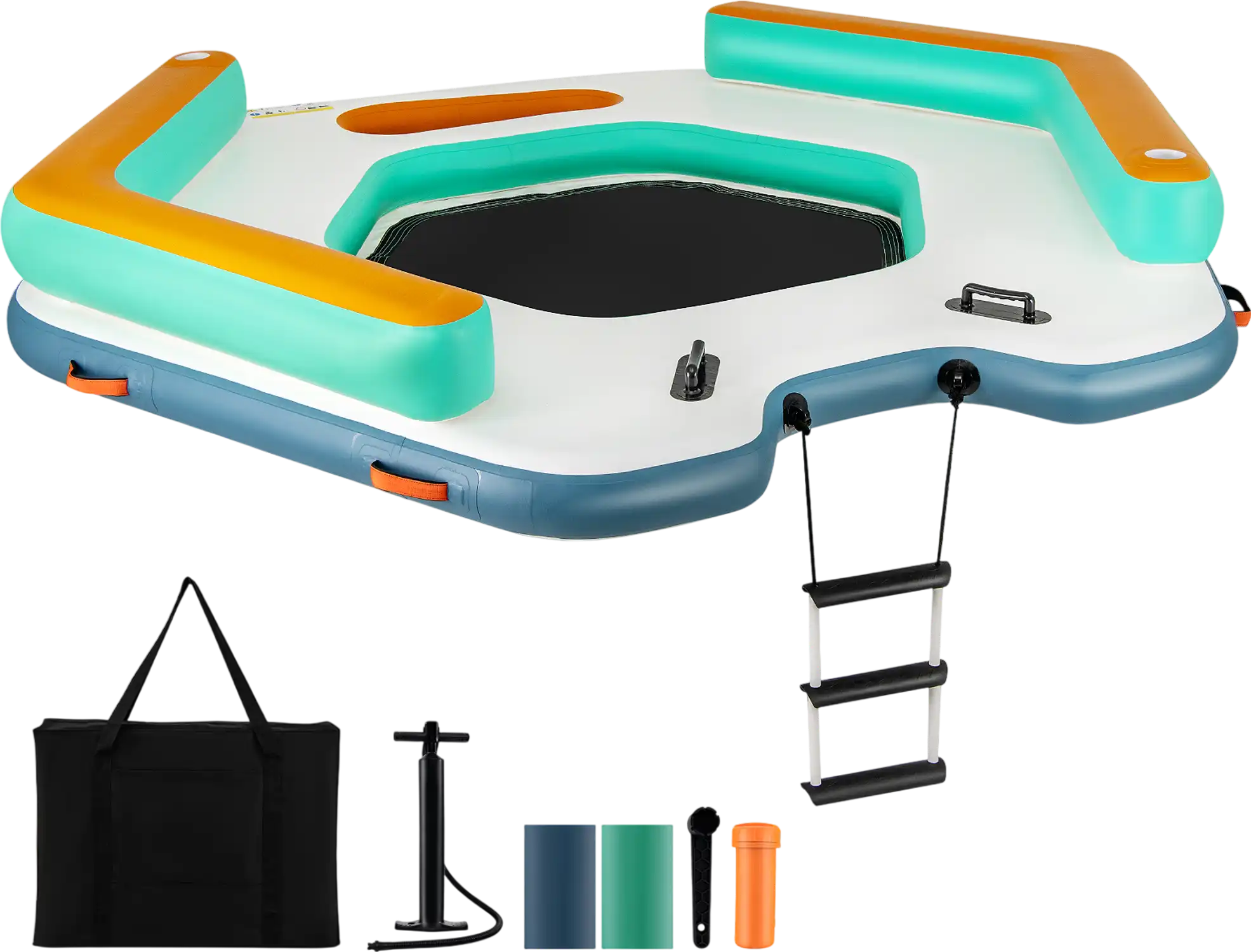 Costway 8.7' Inflatable Floating Dock w/ Detachable Ladder & Mesh Swim Lounge 47563128 New