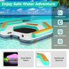 Inflatable 8.7 ft floating dock with detachable ladder, waterproof PVC, and reinforced backrest for safe water fun.