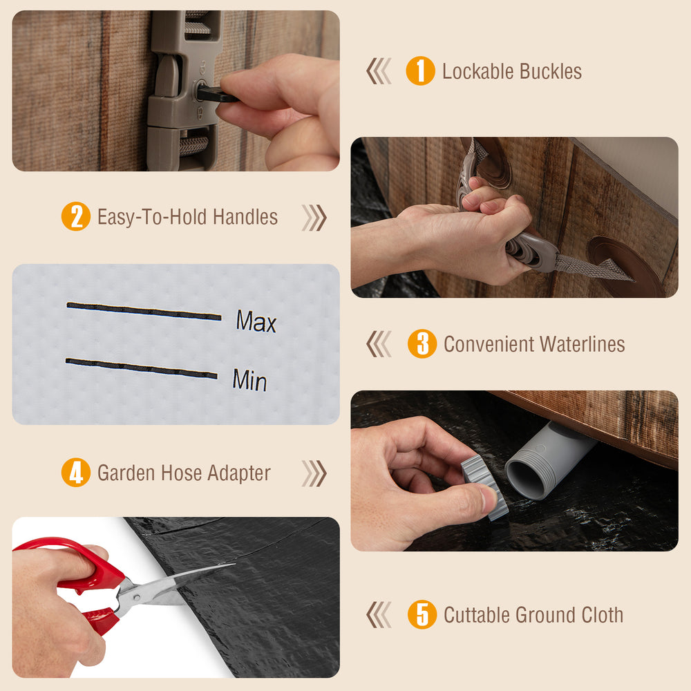 Lockable buckles and easy-to-hold handles on the 72-inch inflatable hot tub for secure use and hassle-free movement.
