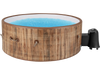 Inflatable hot tub with wood-like exterior, 120 air jets, and electric heater pump for 4-6 persons, ideal for.