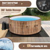 Inflatable 72-inch hot tub with 120 air jets, featuring a smart control panel and coffee wood design for 4-6 people.