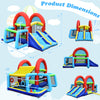 Inflatable jumping castle bounce house with dual slides, ball pit, and games, designed for 3-4 kids, dimensions.