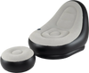 Inflatable lounge sofa with ottoman in grey, featuring a flocked PVC surface, contoured backrest, and built-in cup.