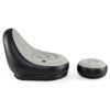 Inflatable lounge sofa with ottoman in grey, featuring a flocked PVC surface, built-in cup holder, and lightweight.