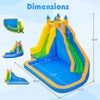Inflatable Mighty Bounce House Jumper with water slide, featuring large mesh windows and easy entrance for kids.