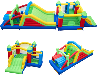 Costway Inflatable Obstacle Course Bounce House Dual Slides Tunnels 274918356 New