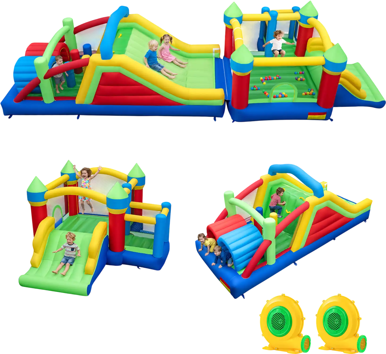 Costway Inflatable Obstacle Course Bounce House Dual Slides 2 680W Blower 861754293 New